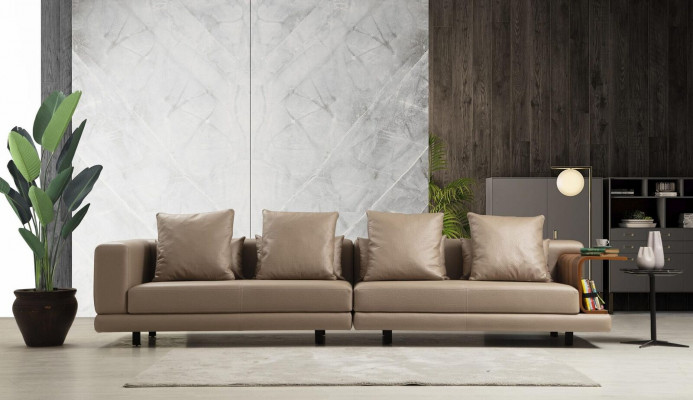 Four-seater couch beige sofa 4-seater upholstered sofa modern faux leather