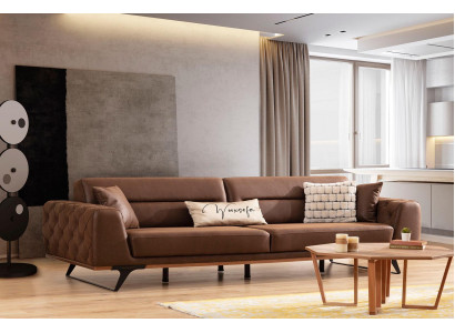 Chesterfield four-seater couch faux leather brown sofa 4-seater upholstery