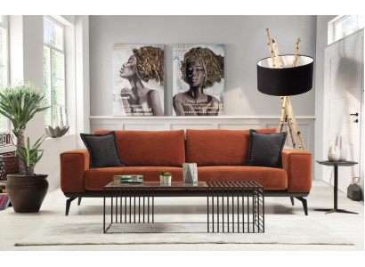 Sofa Orange Couch Three-Seater Fabric Sofa Upholstered Sofa Modern Fabric 3 Seat