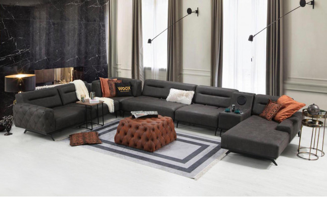 U-shaped sectional sofa, upholstered sofa, fabric sofa, corner set, couch, gray, large sofa