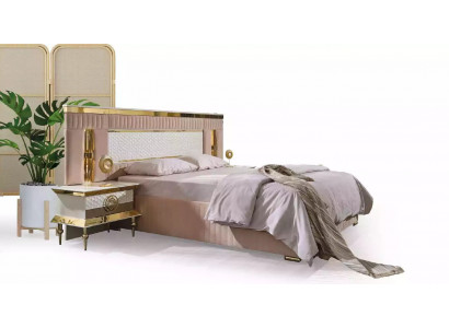 Beige bedroom set double bed 2x nightstands bedside tables 3-piece set