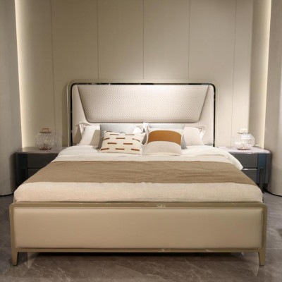 Bedroom bed beds designer double bed natural wood bed bed frame beige
