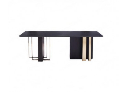 Large black dining table, dining room furniture, wooden table, stainless steel table