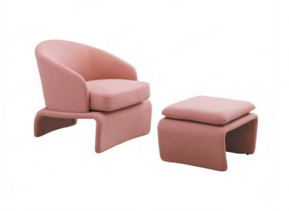 Armchair and ottoman club lounge in pink fabric modern style living room