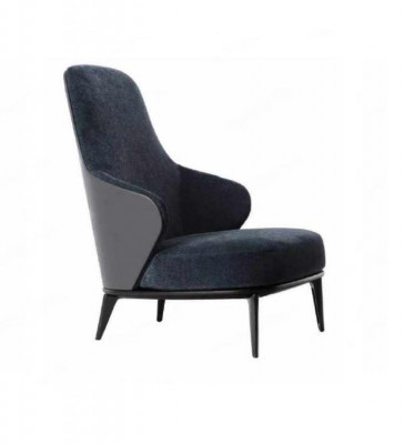 Elegant armchair with dark gray armrests made of natural wood in a modern style
