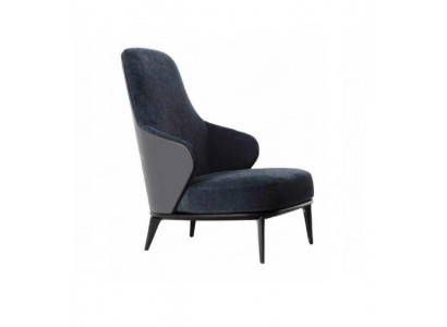 Elegant armchair with dark gray armrests made of natural wood in a modern style