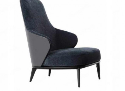 Elegant armchair with dark gray armrests made of natural wood in a modern style