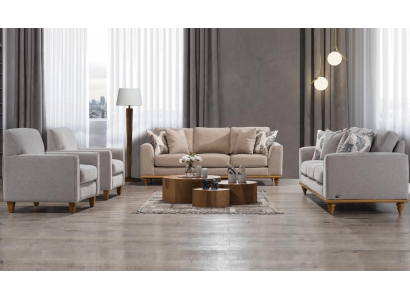 Living room set, 4-piece: 2x sofa, three-seater design, 2x armchair, modern new furniture