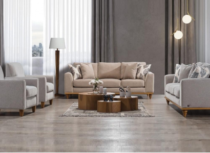 Living room set, 4-piece: 2x sofa, three-seater design, 2x armchair, modern new furniture