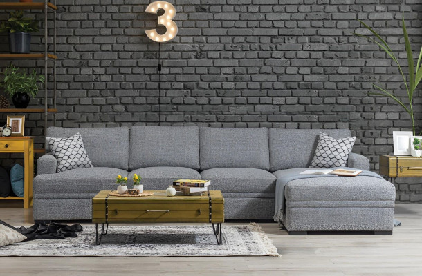 Sofa L-shape Style Modern Gray Corner Sofa Living Room Furniture Design Decor