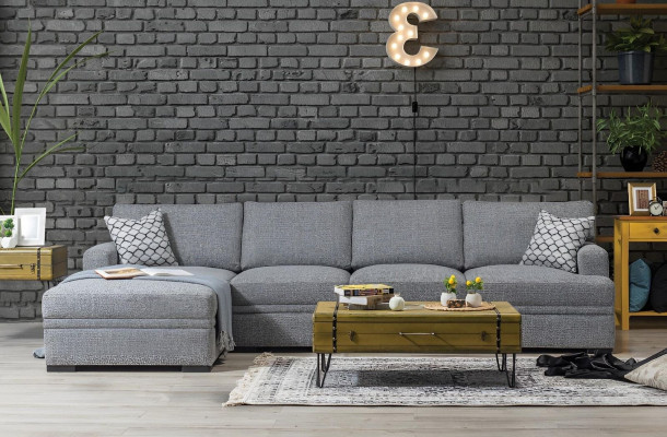 Sofa L-shape Style Modern Gray Corner Sofa Living Room Furniture Design Decor