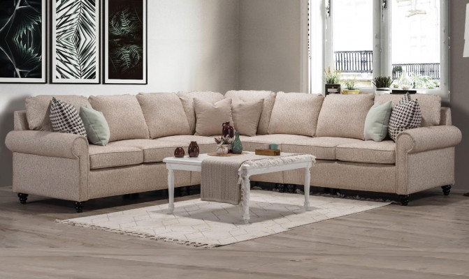 Modern living room corner sofa L-shape design beige furniture luxury sofa furnishings