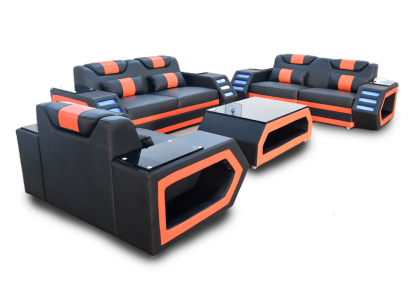 Designer sofa set 3+2+1 leather sofa illuminated leather