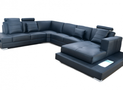 Luxury U-Shaped Sectional Sofa Black Living Landscape Couch Upholstered Corner Suite