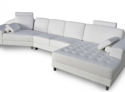Luxury L-shaped corner sofa, white upholstered furniture, seating, living room corner sofa, new