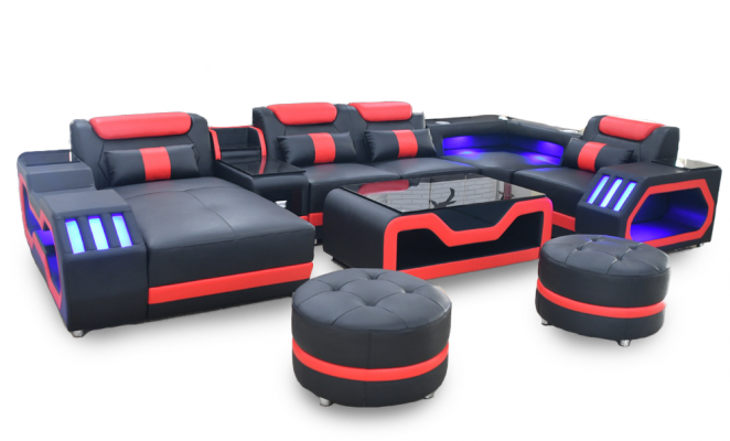 Designer living room set consists of a 4-piece modern set in black color, illuminated.