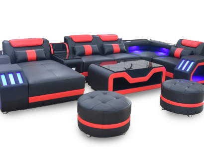 Designer living room set consists of a 4-piece modern set in black color, illuminated.