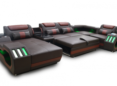 Luxury U-Shaped Corner Sofa Living Room Sofa with Bed Function Couch Furniture LED