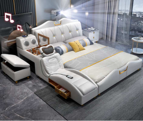 Multifunctional Bed Luxury Design Beds Double Shelf 180x200cm New
