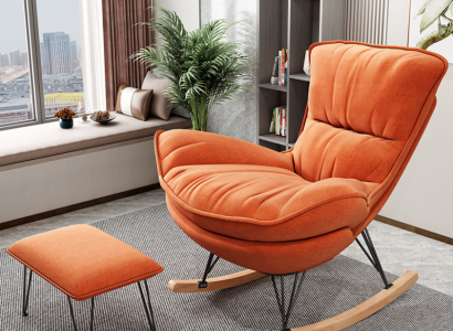 Armchair Design Relax Orange Fabric Living Room Upholstery Luxury Single Seater