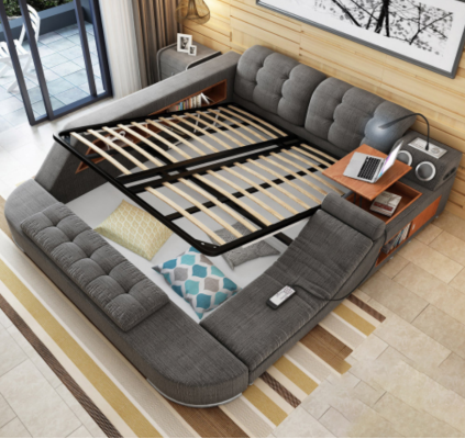 Design bed upholstery beds hotel massage function multifunction shelf