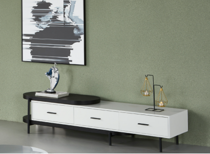 Living room wall unit TV lowboard wood white furniture new modern design