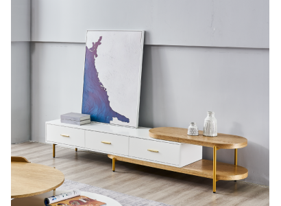 RTV lowboard drawers shelves dresser table living room wood design