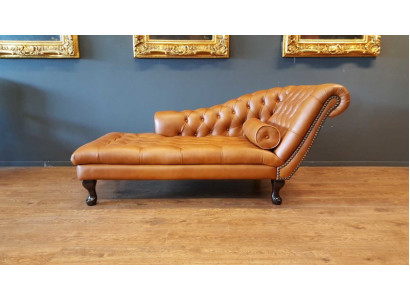 Chesterfield Chaise Longue Ottoman Sofa Real Leather Relaxing Chaise New