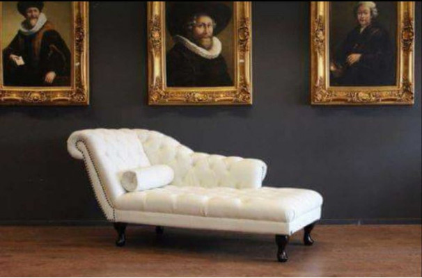 Chesterfield Chaise Longue Ottoman Sofa Real Leather Relaxing Chaise New