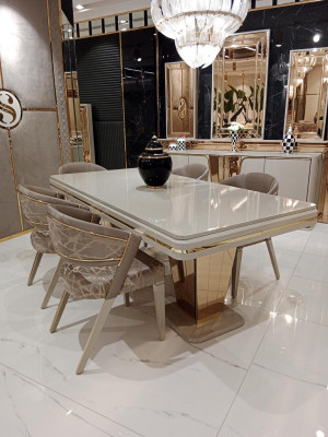 Designer dining table with an expressive table design. Elegant new modern.