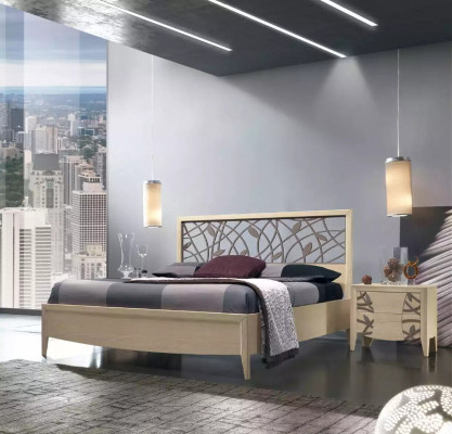 Bed 2x Nightstand Bedroom Design 3 pcs.Complete Set New beige