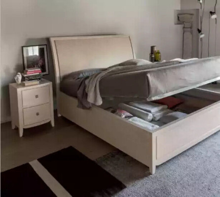 Bed, 2x nightstands, luxury complete bedroom furniture set, gray, 3-piece set