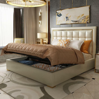 Bed Cushion Design Luxury Double Beds Gray 180x200cm Bedroom Leather Hotel
