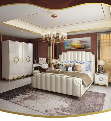 Design double bed hotel luxury bedroom 180x200cm leather beds upholstery