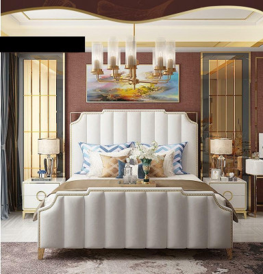 Design double bed hotel luxury bedroom 180x200cm leather beds upholstery
