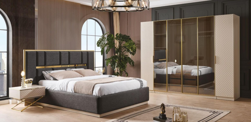 Luxurious 4-piece bedroom set: bed, 2 nightstands, and wardrobe