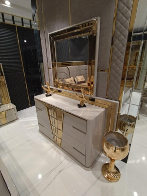 Modern dresser with mirror luxury modern design bedroom wood set 2-piece.