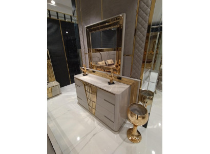 Modern dresser with mirror luxury modern design bedroom wood set 2-piece.
