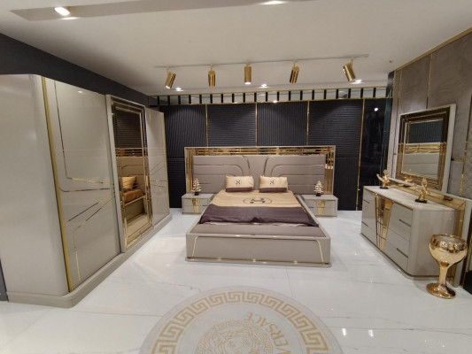 Modern dresser with mirror luxury modern design bedroom wood set 2-piece.
