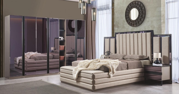 Modern bedroom set bed 2x nightstands wardrobe wooden furniture new