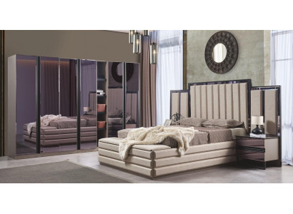 Modern bedroom set bed 2x nightstands wardrobe wooden furniture new