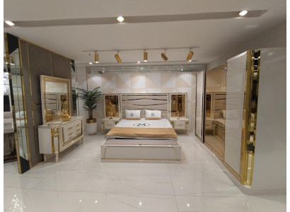 Modern bedroom set bed, 2x nightstands, dresser with mirror, wardrobe, new.