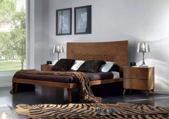 Bedroom set bed 2x nightstands design luxury beds brown 3-piece set.