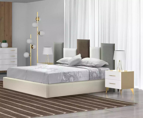 Bedroom set bed 2x bedside table wood white complete modern 3-piece set