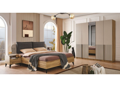 Bedroom set design modern luxury bed 2x nightstands wardrobe 4-piece new