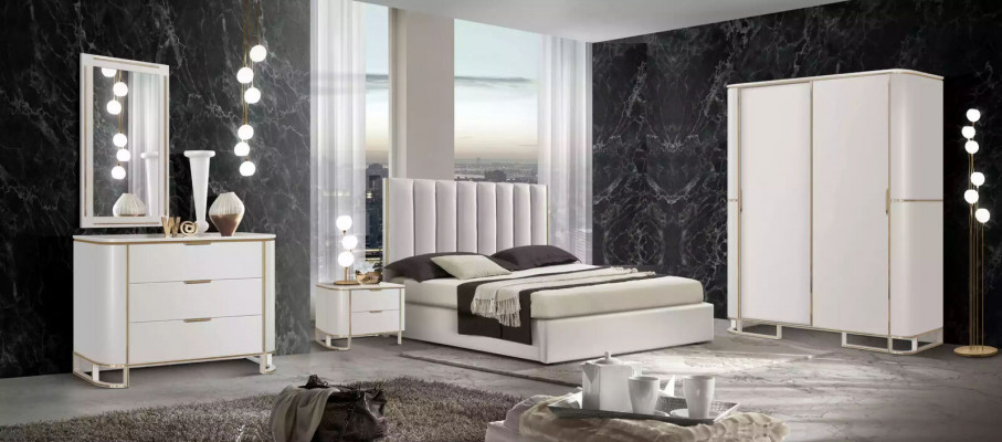 Bedroom set chest of drawers mirror new luxury complete new white 2-piece set