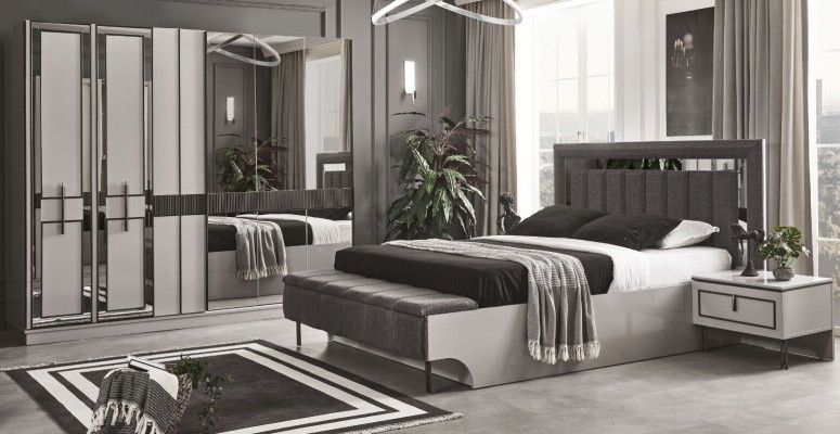 Bedroom set complete bed 2x nightstands wardrobe luxury furniture