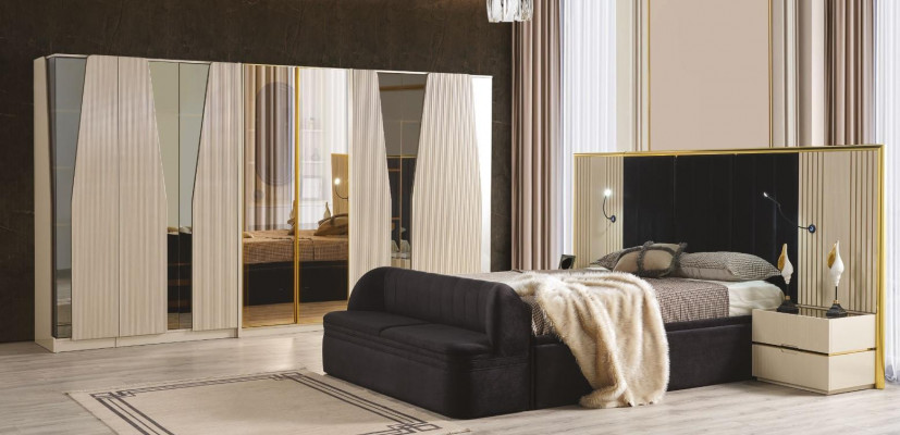 Bedroom set complete room wood bed nightstands furniture wardrobe 5-piece set.