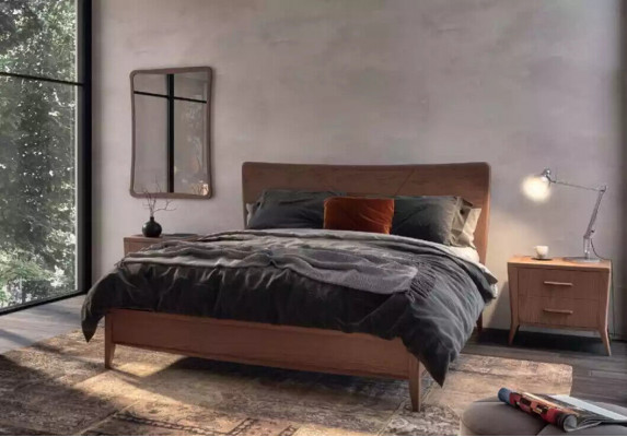 Bedroom set luxury bed 2x bedside tables design new brown 3-piece modern