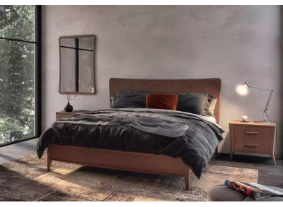 Bedroom set luxury bed 2x bedside tables design new brown 3-piece modern